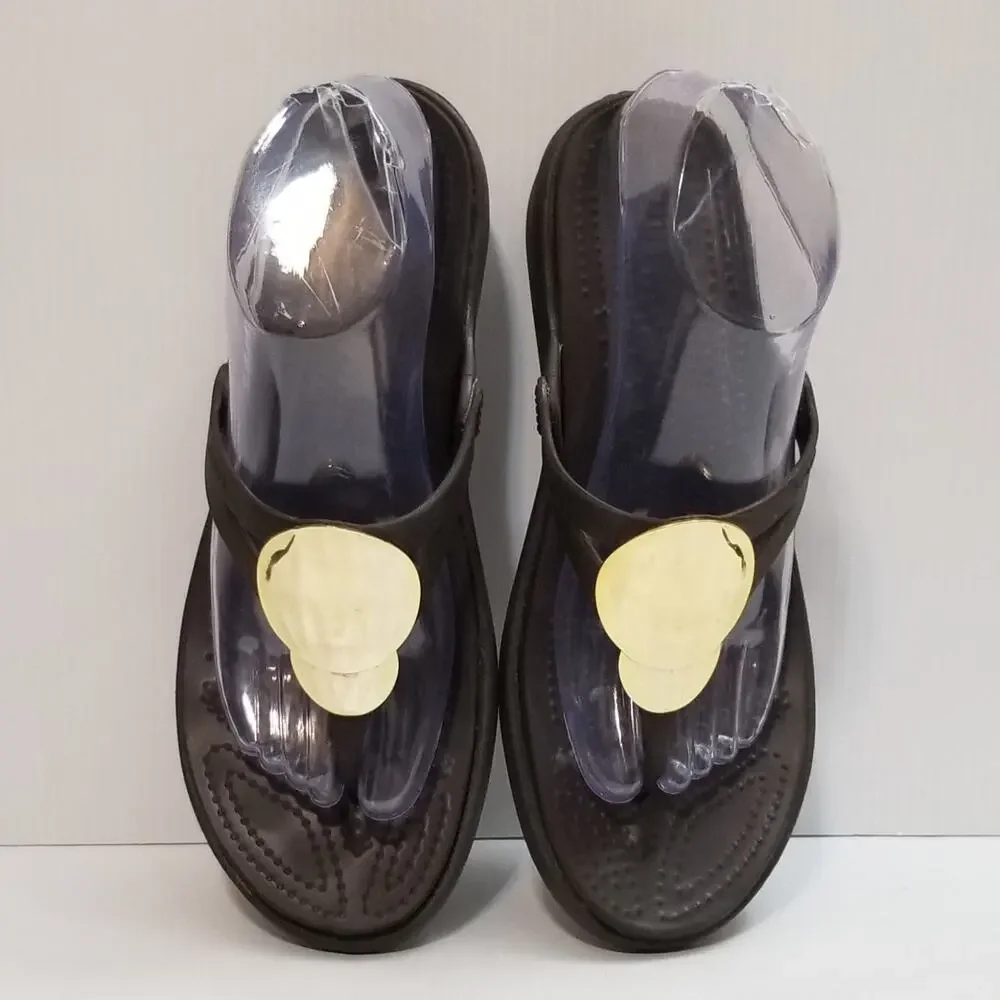 Crocs Sanrah Hammered Circle Wedge Flip Thong Sandals Womens Size 9 Brown